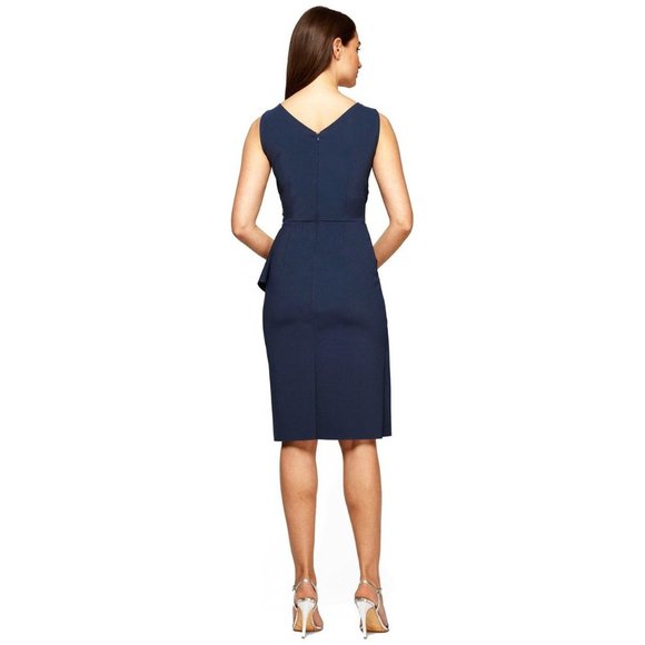 SOLD ALEX EVENINGS Side Ruched Cocktail Dress Navy Blue 14 - Picture 2 of 9
